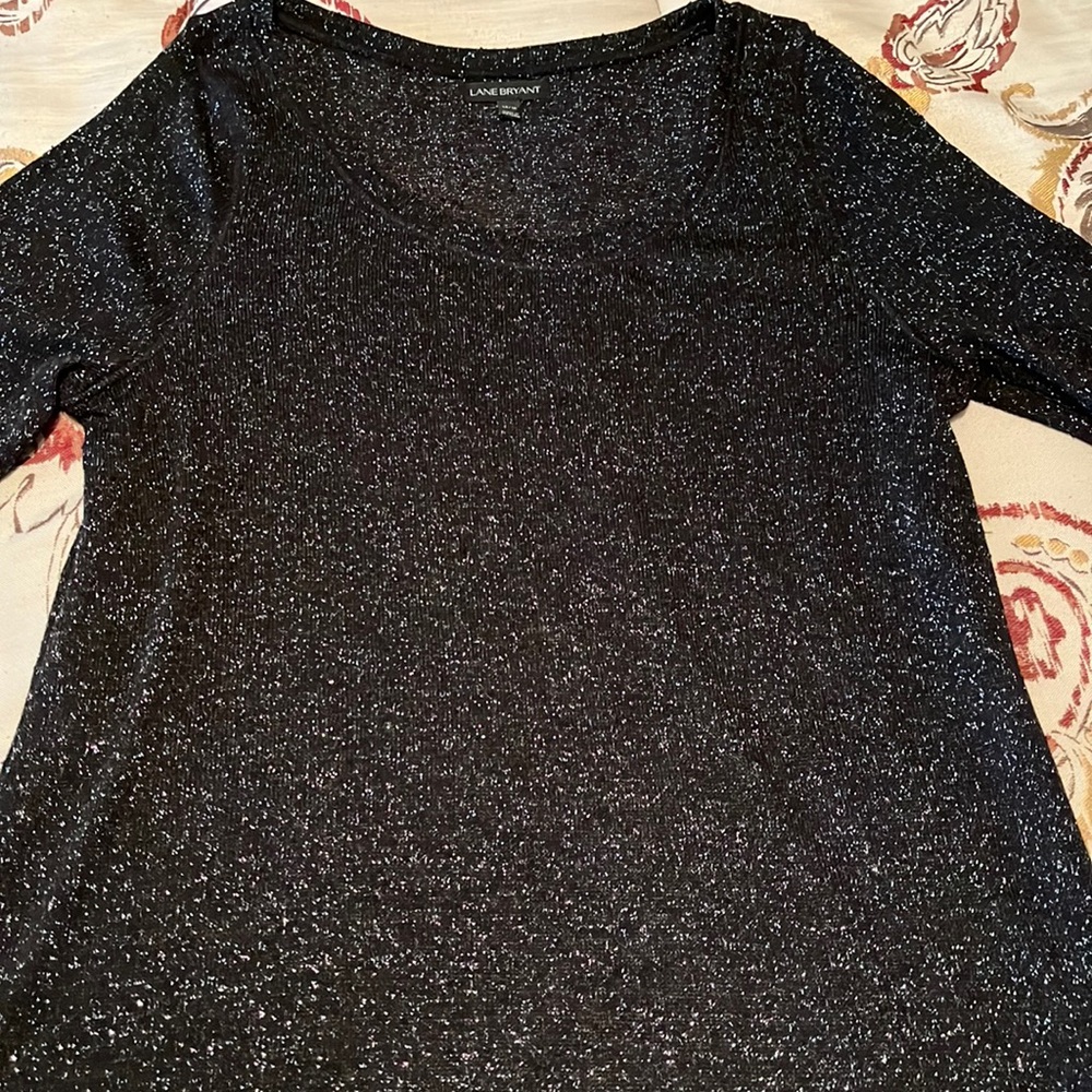 Lane Bryant black sheer asymmetrical long sleeve sparkly top 14/16 (worn once)